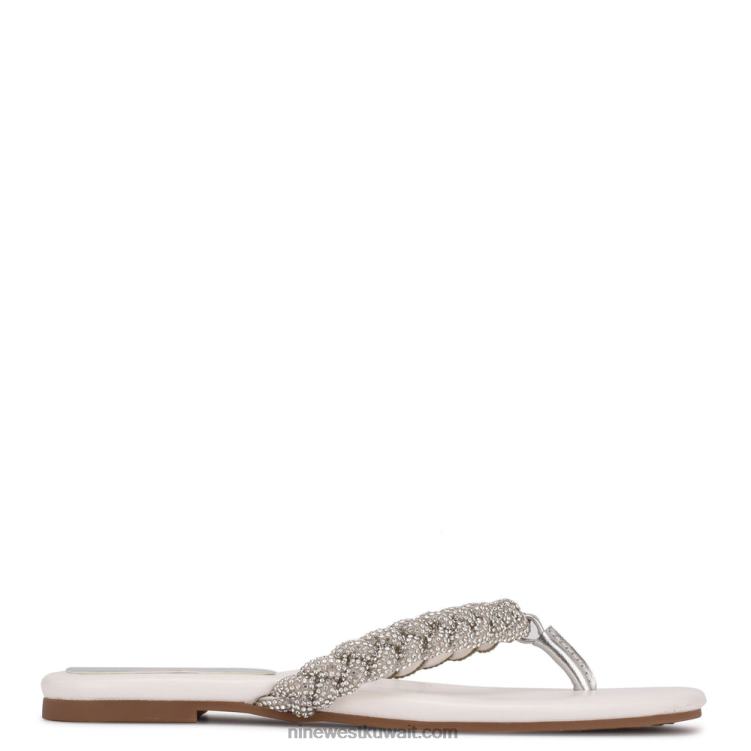 Nine West صندل منزلق مسطح الساتان الأبيض VVL08116