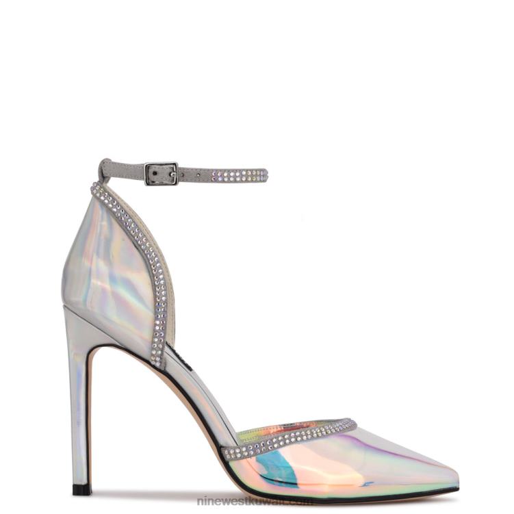 Nine West تووتسي مضخات حزام الكاحل فضي / أزرق قزحي VVL081420