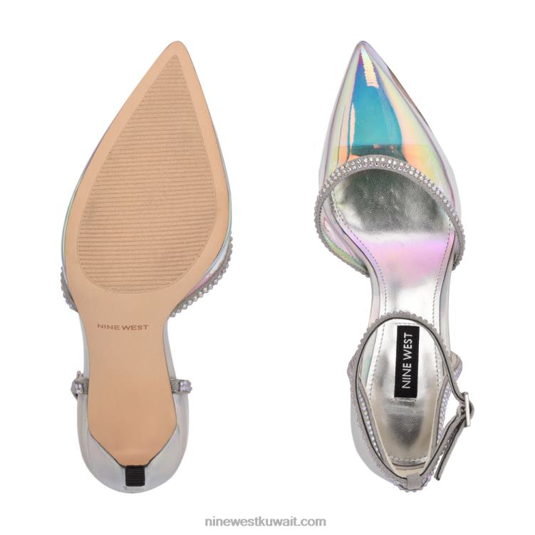 Nine West تووتسي مضخات حزام الكاحل فضي / أزرق قزحي VVL081420