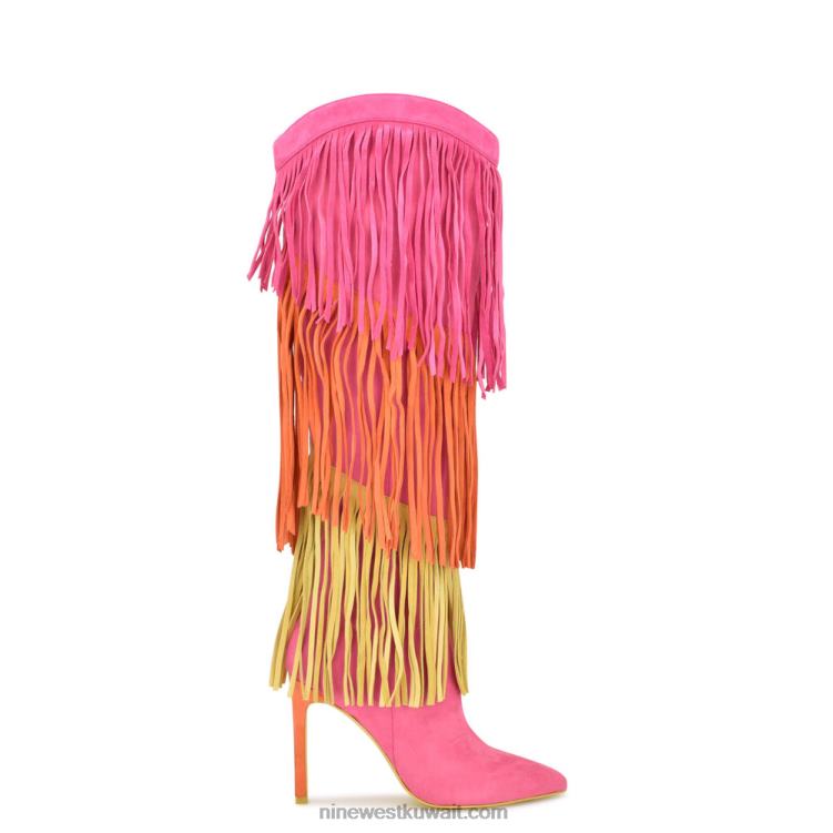 Nine West شرابات أحذية بكعب الوردي / البرتقالي / الجلد المدبوغ الأصفر VVL081501