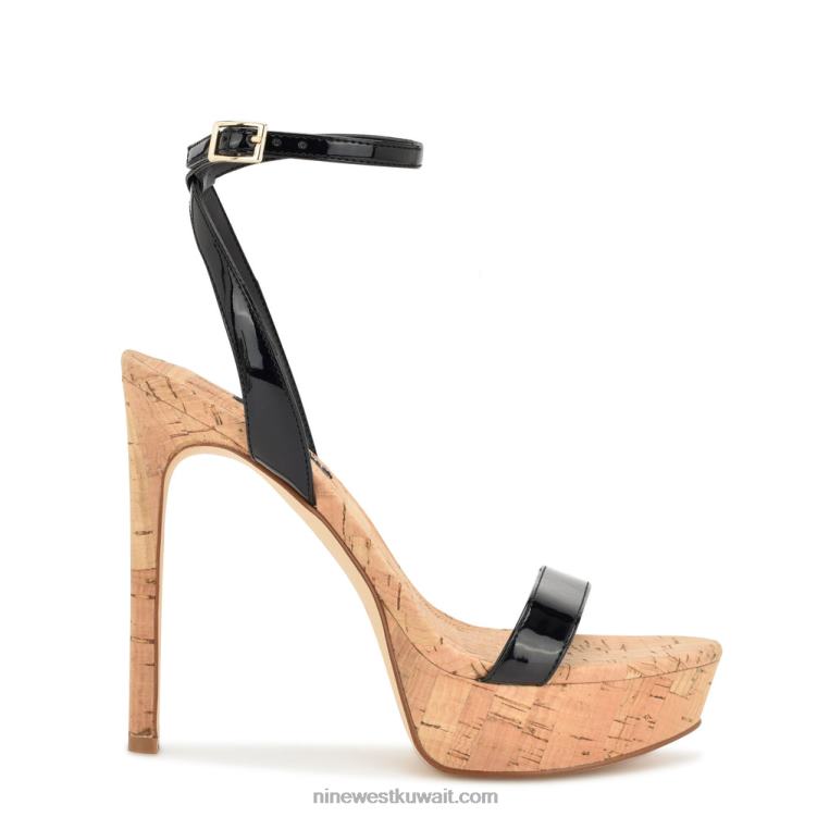 Nine West الصنادل منصة رشيقة أسود براءة اختراع VVL081708