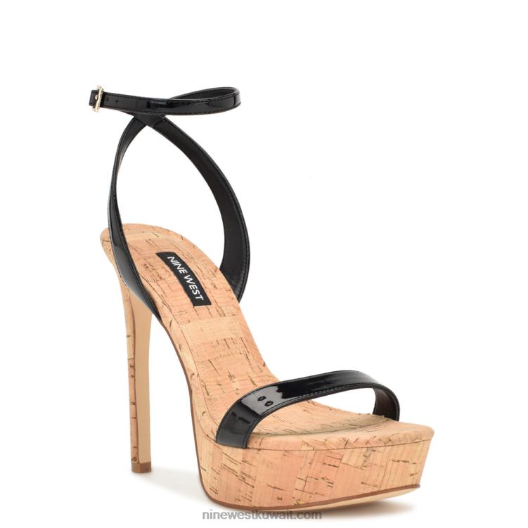 Nine West الصنادل منصة رشيقة أسود براءة اختراع VVL081708