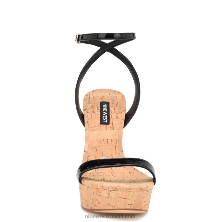 Nine West الصنادل منصة رشيقة أسود براءة اختراع VVL081708