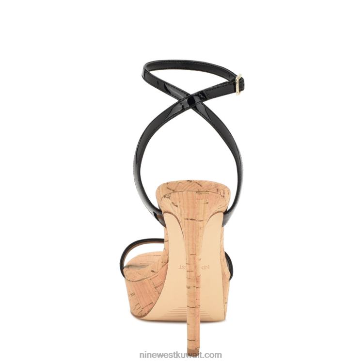 Nine West الصنادل منصة رشيقة أسود براءة اختراع VVL081708
