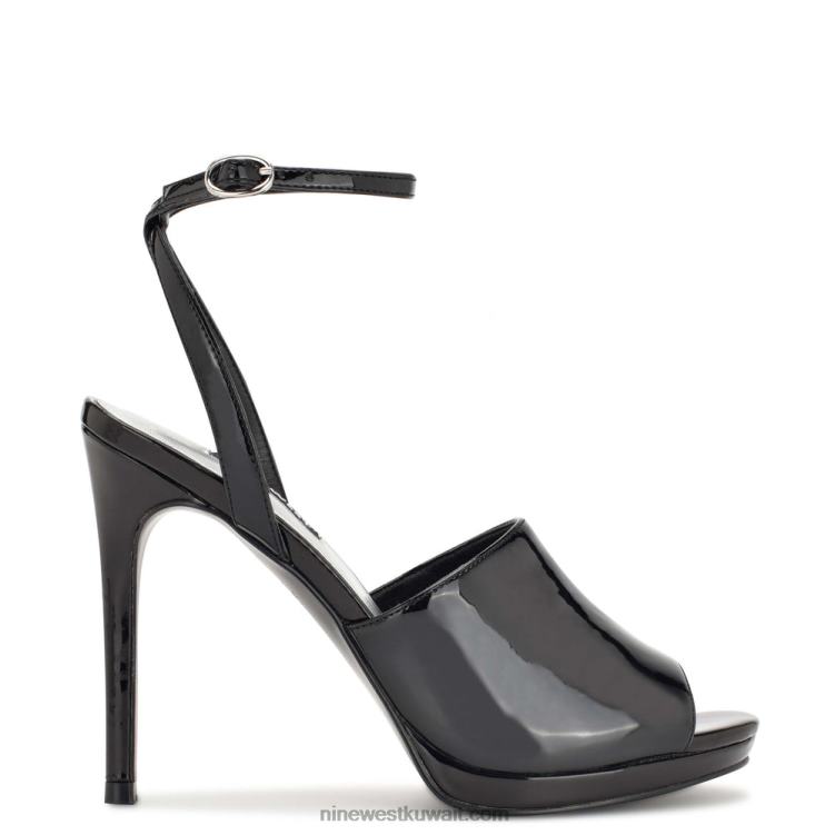 Nine West صندل بحزام رقيق أسود براءة اختراع VVL081779