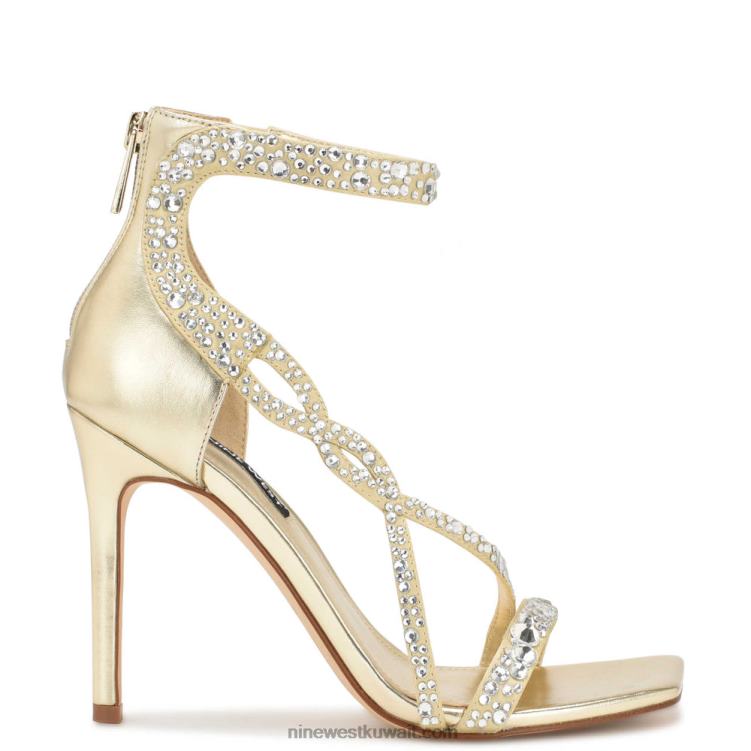 Nine West صندل بكعب الكريستال الساتان الذهبي VVL081788