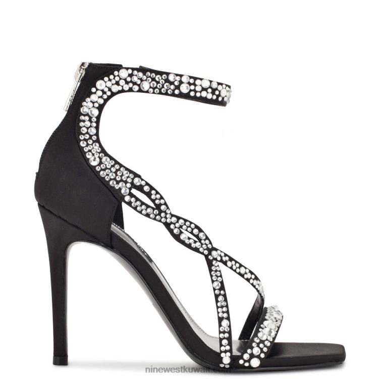 Nine West صندل بكعب الكريستال الساتان الأسود VVL081789