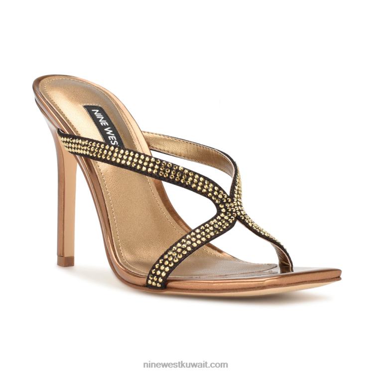 Nine West الصنادل الانزلاق تويست بكعب ذهب غامق VVL081795