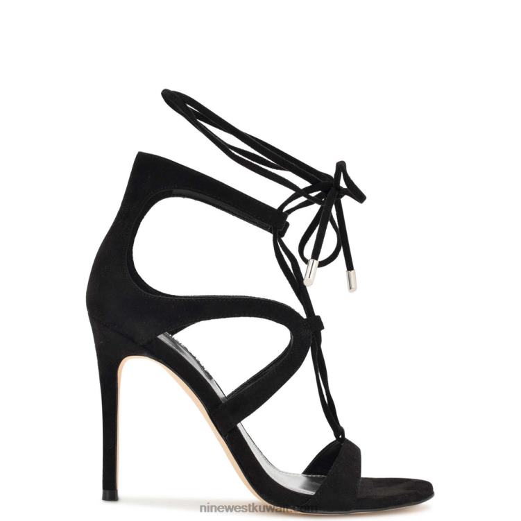 Nine West صندل بكعب ملفوف حول الكاحل جلد الغزال الأسود VVL081798