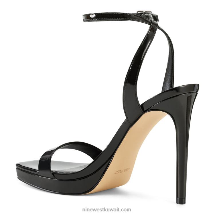 Nine West صندل زادي بحزام الكاحل أسود براءة اختراع VVL081842