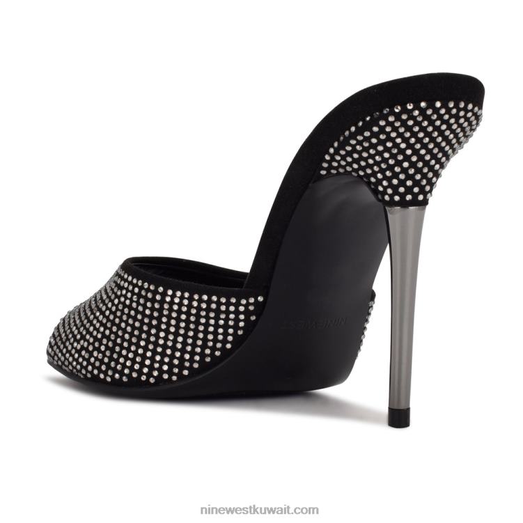 Nine West ديفاز صندل منزلق بكعب أسود لامع من جلد الغزال VVL081892