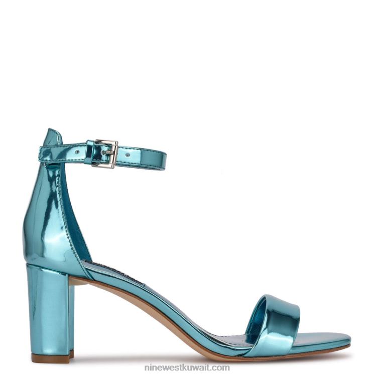 Nine West صندل برباط على الكاحل بكعب عريض مرآة زرقاء معدنية VVL081929