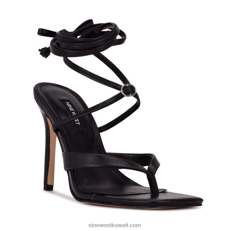 Nine West صندل بكعب من تيري أسود VVL081997