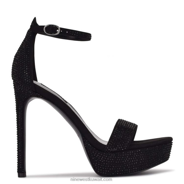 Nine West الصنادل منصة الخروج أسود لامع من جلد الغزال VVL082002