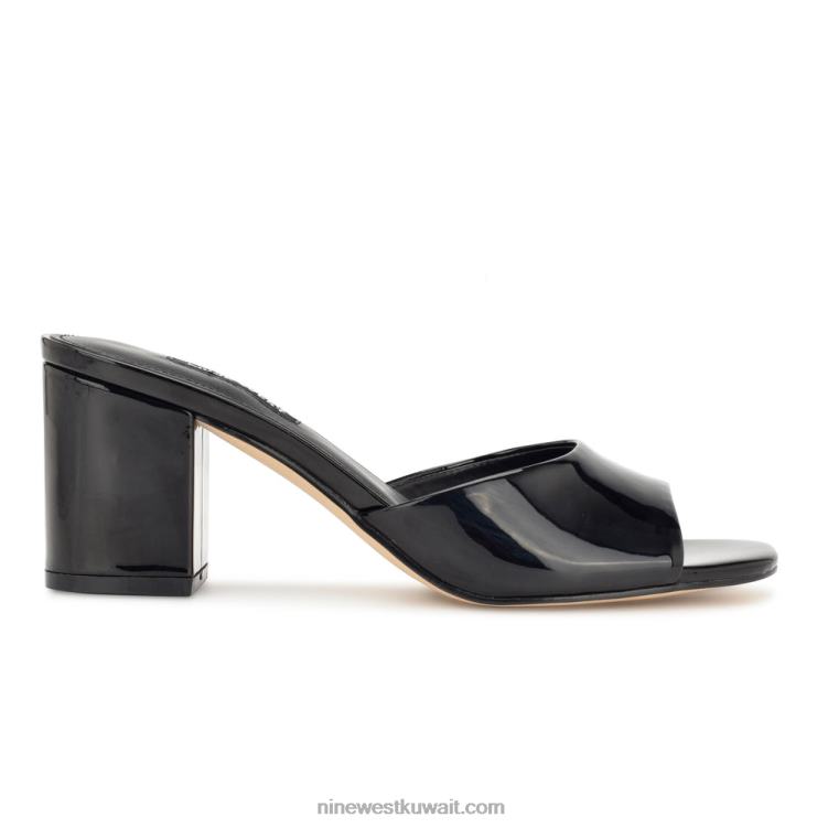 Nine West صندل بكعب عريض أسود براءة اختراع VVL08205