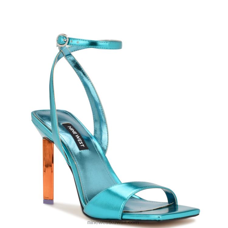 Nine West صندل بكعب ماريس أزرق لامع VVL08224
