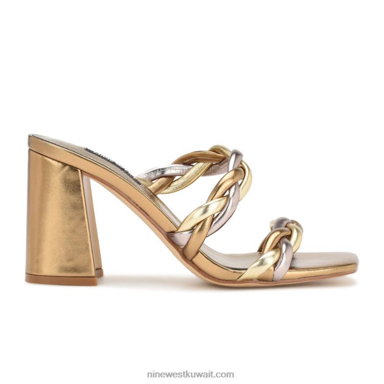 Nine West صندل غاريتا بكعب عريض متعدد الذهب VVL08226
