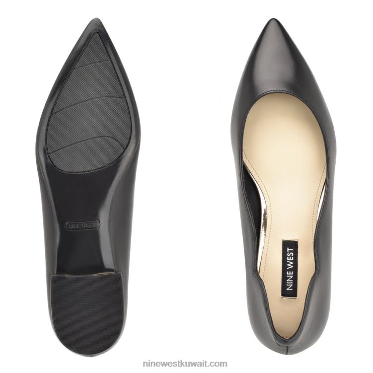 Nine West حذاء مسطح بمقدمة مدببة جلد أسود VVL082299