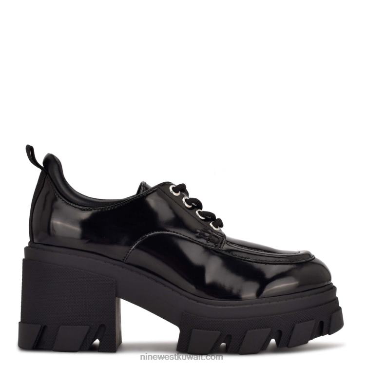 Nine West دانيال كعب العروة الوحيد أكسفورد أسود براءة اختراع VVL082318