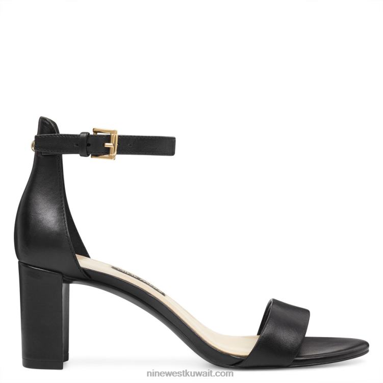 Nine West صندل برباط على الكاحل بكعب عريض جلد أسود VVL082360