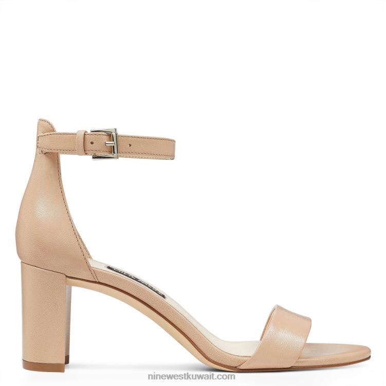 Nine West صندل برباط على الكاحل بكعب عريض جلد عاري بالكاد VVL082366