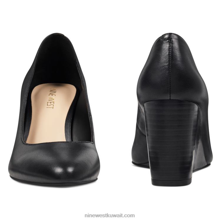 Nine West أسافين الجاز اللوز اصبع القدم جلد أسود VVL082368