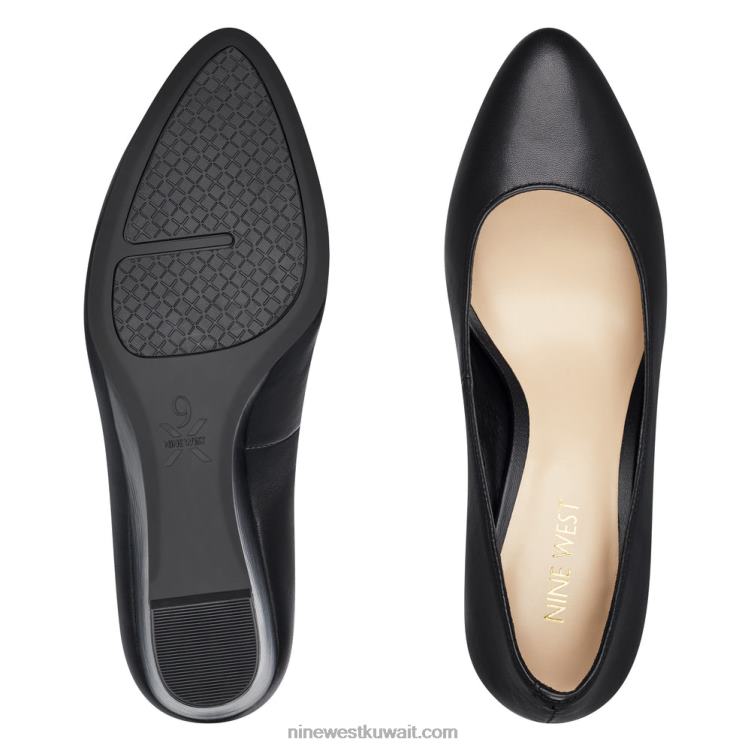 Nine West أسافين الجاز اللوز اصبع القدم جلد أسود VVL082368