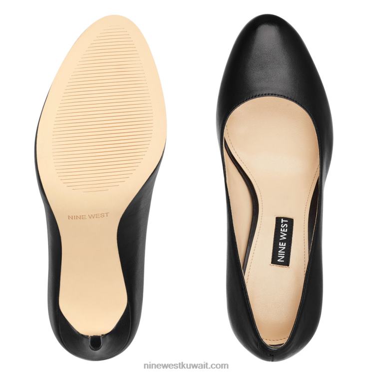 Nine West مضخات ديلان بمقدمة مستديرة جلد أسود VVL082371