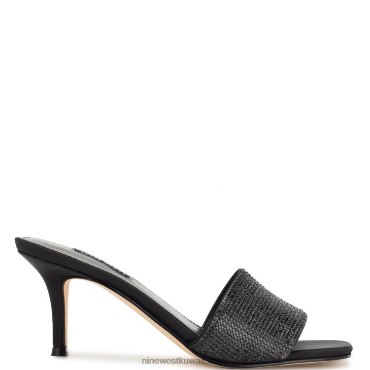 Nine West دونا صندل منزلق بكعب مرصع بحجر الراين أسود VVL08239