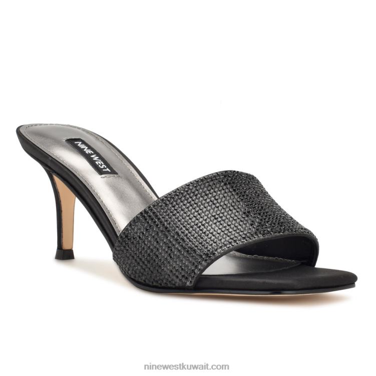 Nine West دونا صندل منزلق بكعب مرصع بحجر الراين أسود VVL08239