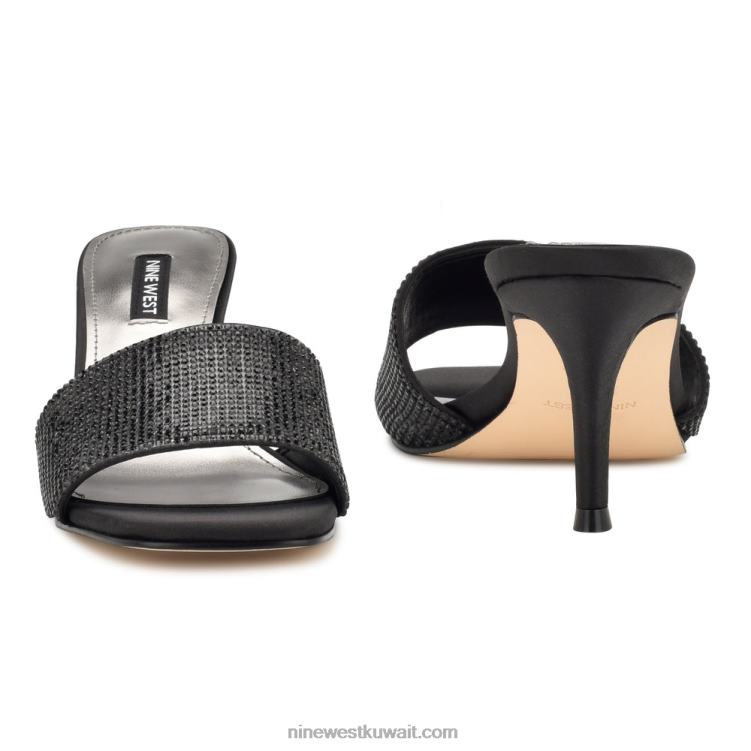 Nine West دونا صندل منزلق بكعب مرصع بحجر الراين أسود VVL08239