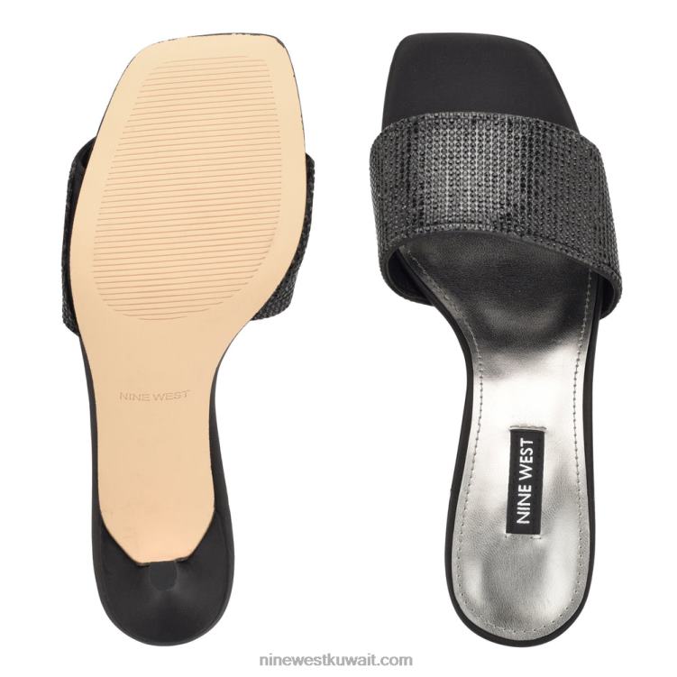 Nine West دونا صندل منزلق بكعب مرصع بحجر الراين أسود VVL08239
