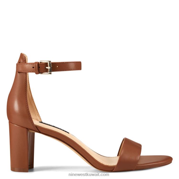 Nine West صندل برباط على الكاحل بكعب عريض جلد بني فاتح VVL082404