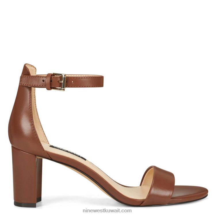 Nine West صندل برباط على الكاحل بكعب عريض جلد بني غامق VVL082406