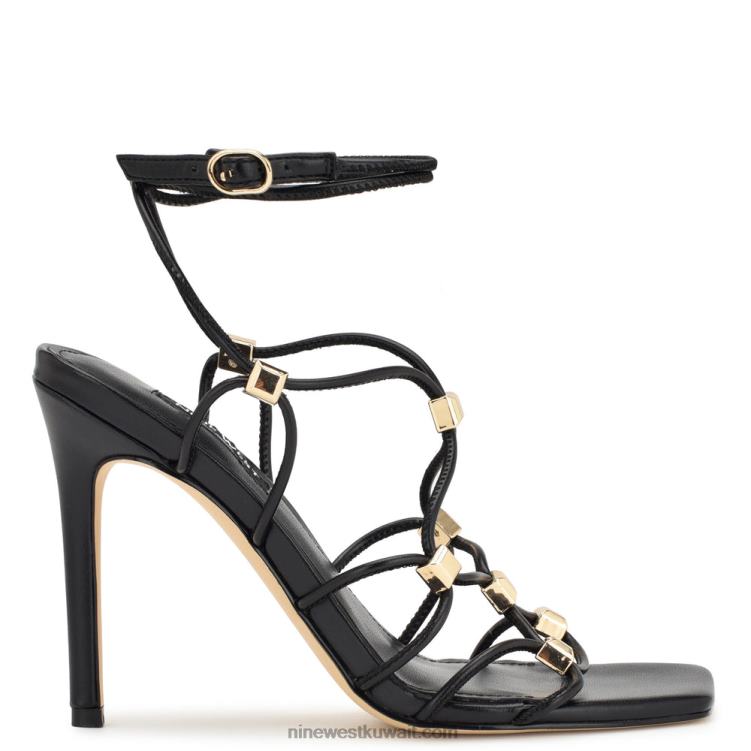 Nine West صندل بكعب ملفوف حول الكاحل أسود VVL08254