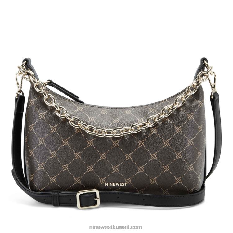 Nine West حقيبة كتف بسحاب علوي روني بني / أسود VVL082678