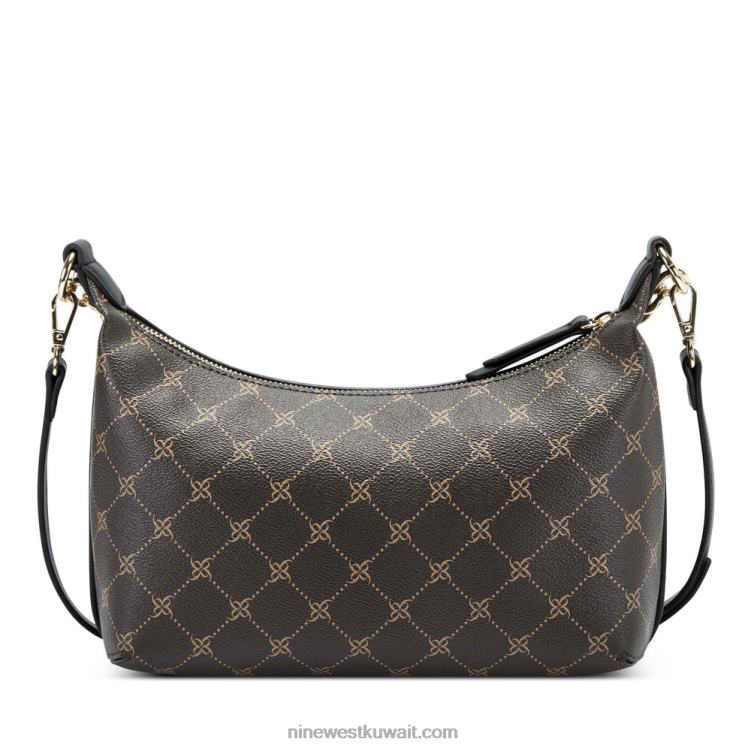 Nine West حقيبة كتف بسحاب علوي روني بني / أسود VVL082678