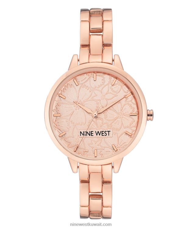 Nine West ساعة سوار الاتصال الهاتفي الأزهار وارتفع الذهب لهجة VVL082883