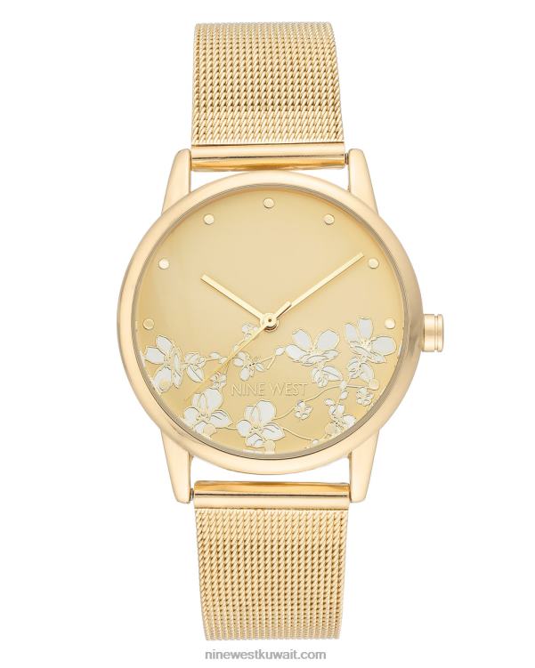 Nine West ساعة سوار شبكة الاتصال الهاتفي الأزهار لهجة ذهبية VVL082894