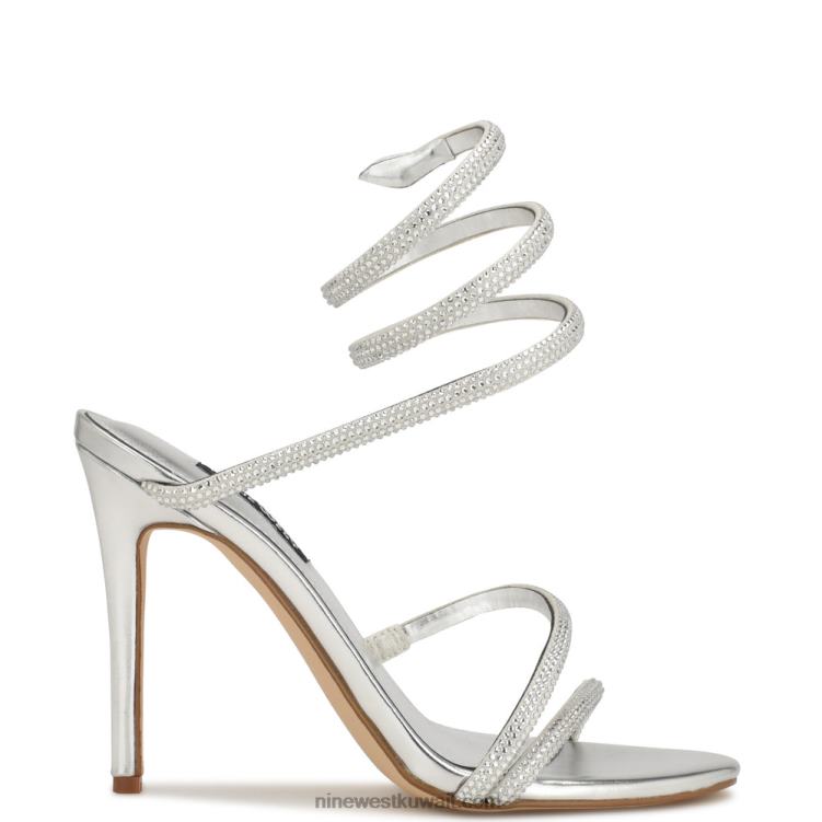 Nine West صندل بكعب من مسكيل بريق الفضة الجلد المدبوغ VVL08290