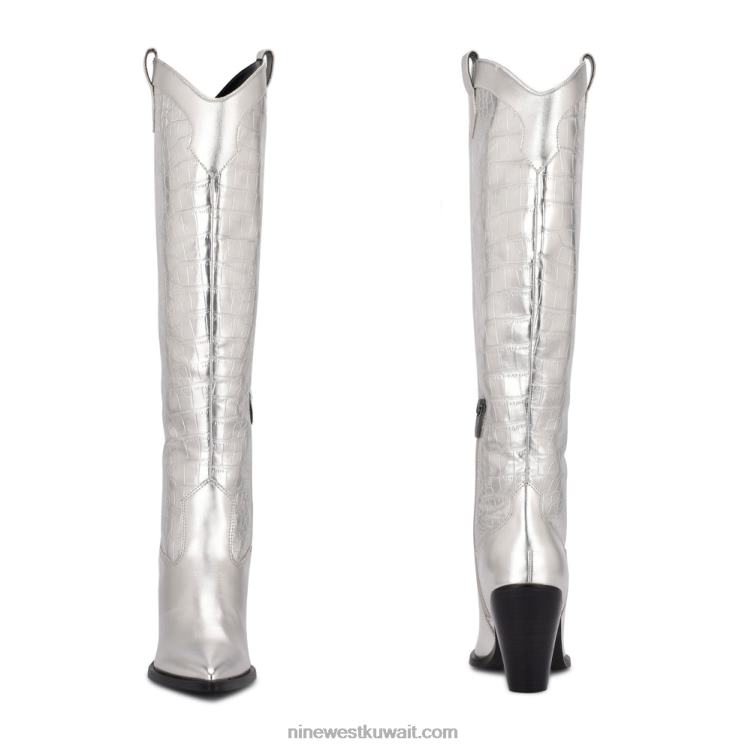 Nine West حذاء كليفا الغربي التمساح المعدني الفضي VVL082908