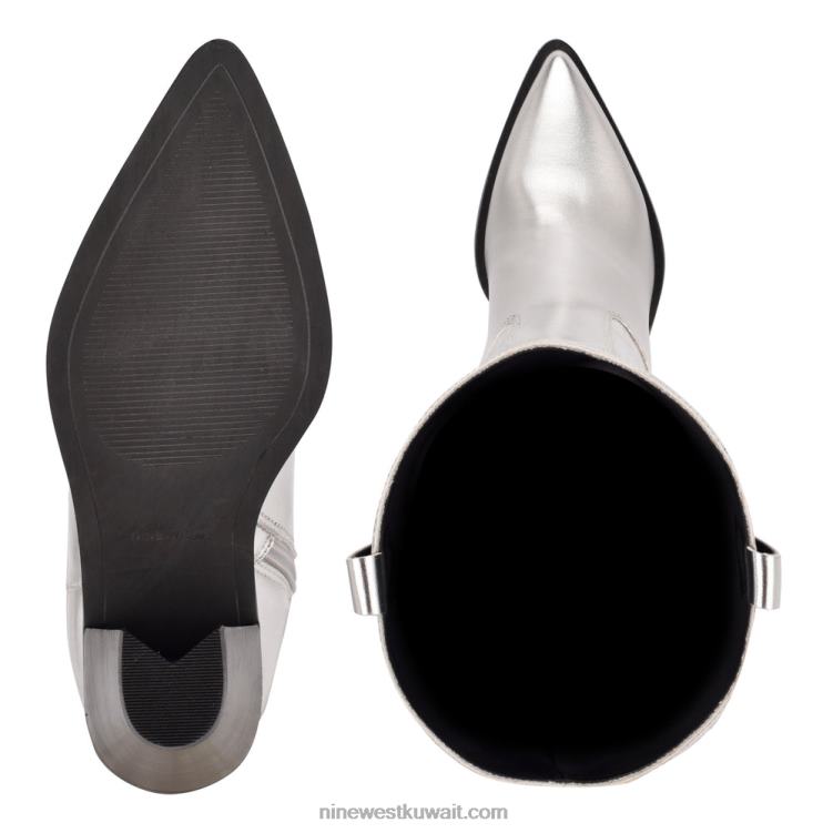 Nine West حذاء كليفا الغربي التمساح المعدني الفضي VVL082908