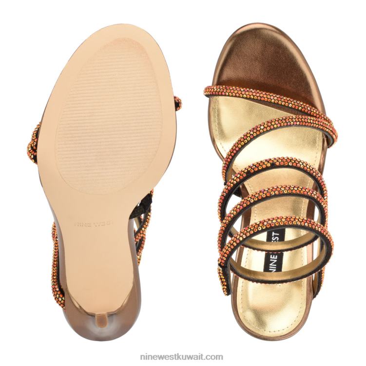 Nine West صندل بكعب من مسكيل الجلد المدبوغ لامع الذهب الداكن VVL08291