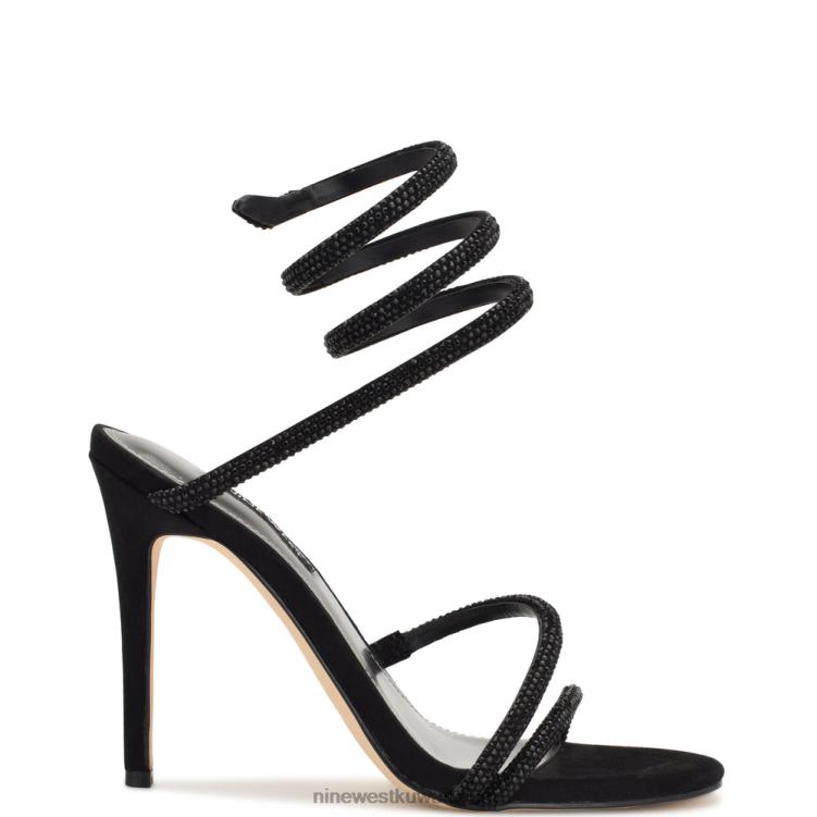 Nine West صندل بكعب من مسكيل جلد الغزال الأسود VVL08292