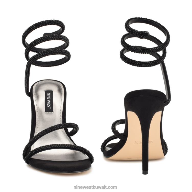 Nine West صندل بكعب من مسكيل جلد الغزال الأسود VVL08292