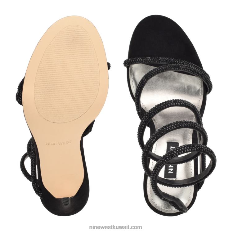 Nine West صندل بكعب من مسكيل جلد الغزال الأسود VVL08292