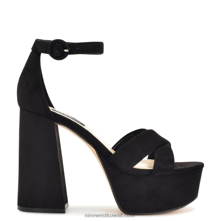 Nine West صندل بنعل سميك ويلي جلد الغزال الأسود VVL08309