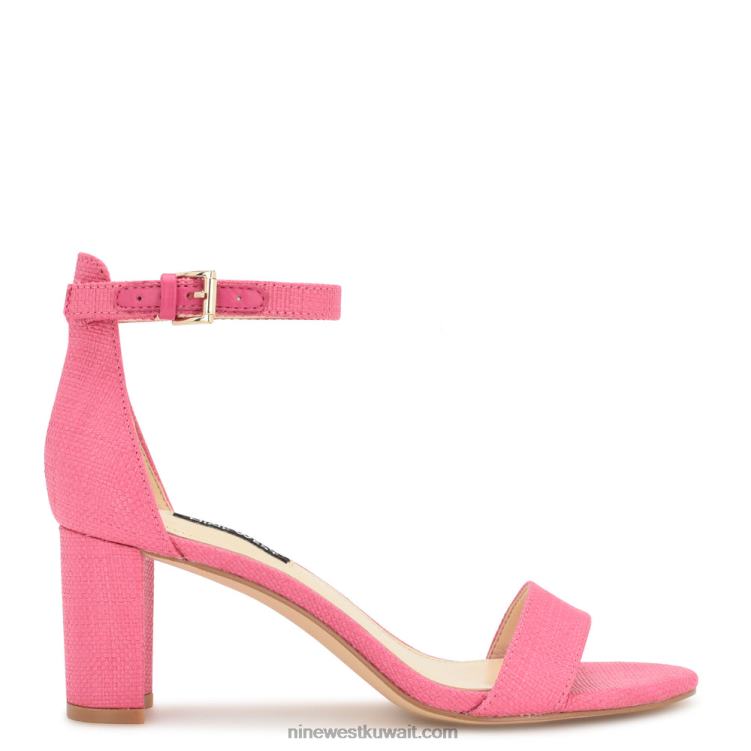 Nine West صندل برباط على الكاحل بكعب عريض الرافيا الوردية VVL08335