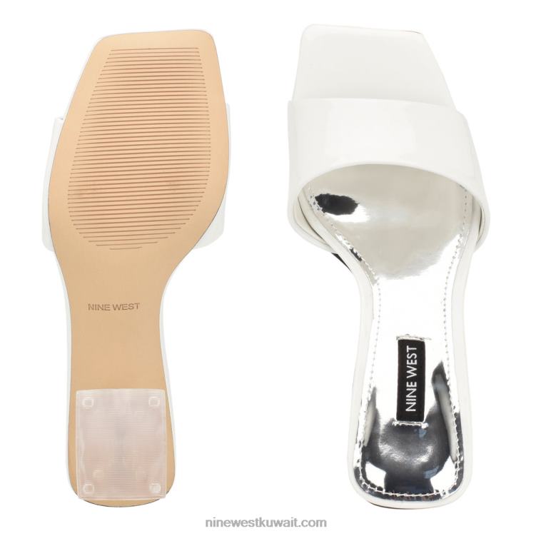 Nine West الصنادل ذات الكعب البلوطي براءة اختراع بيضاء VVL08362