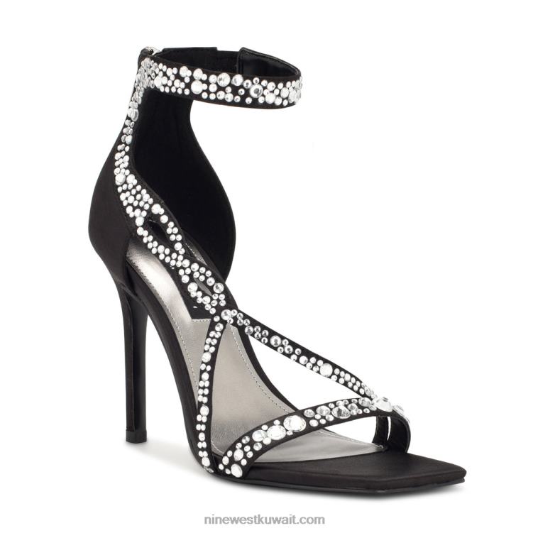 Nine West صندل بكعب الكريستال الساتان الأسود VVL08366